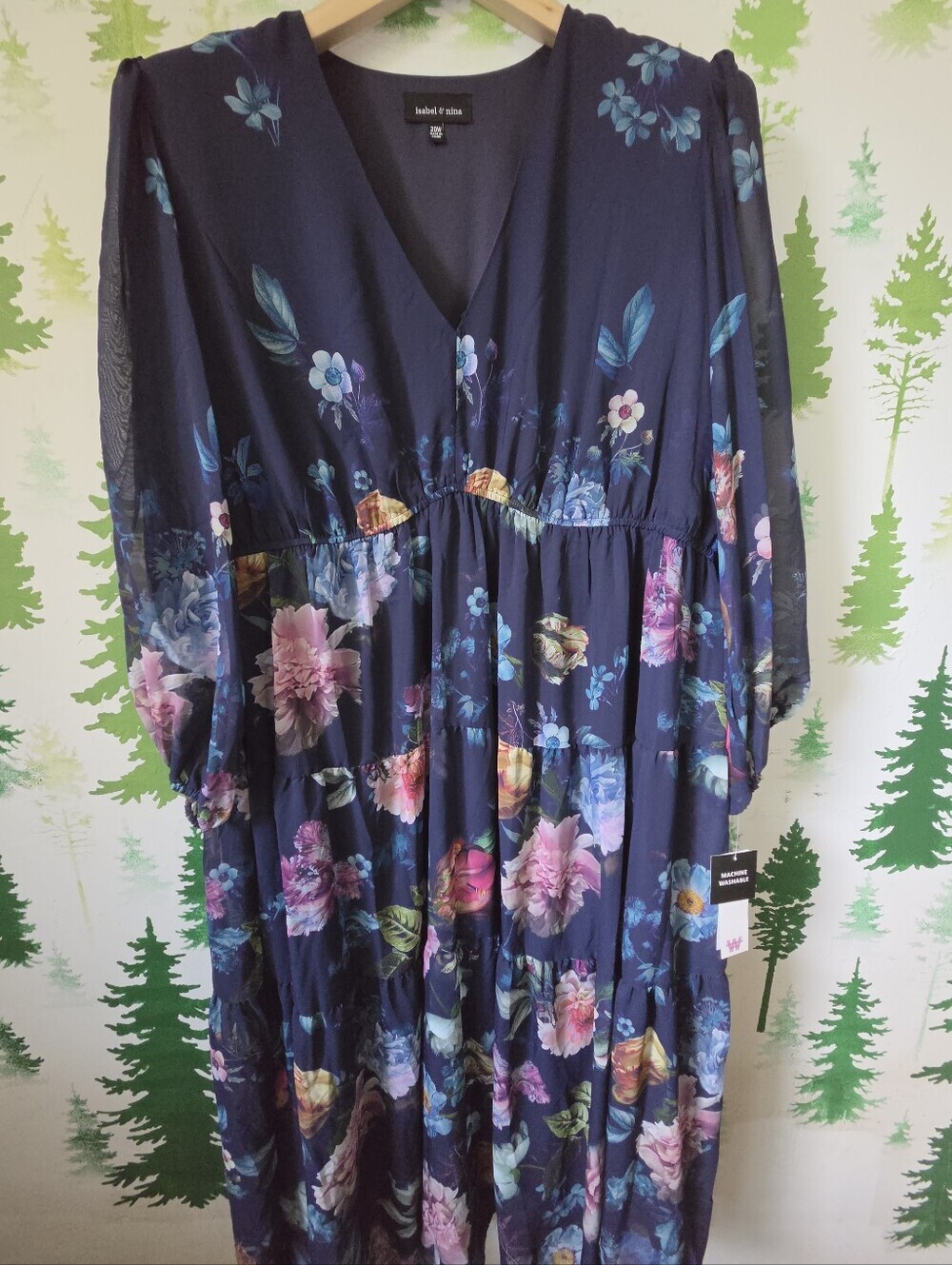 Isabel & Nina Floral Navy V-Neck Tiered Maxi Dress